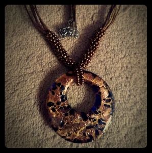 Glass pendant with bead and cord chain